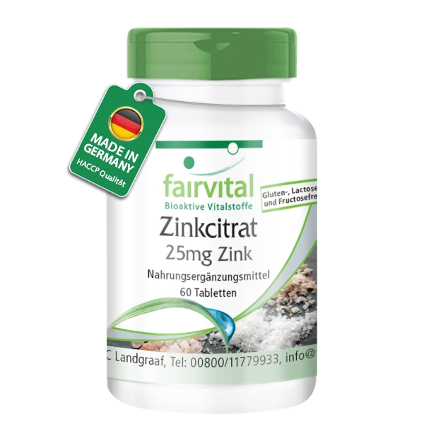 Citrate de zinc avec 25mg de Zinc - 60 comprimés